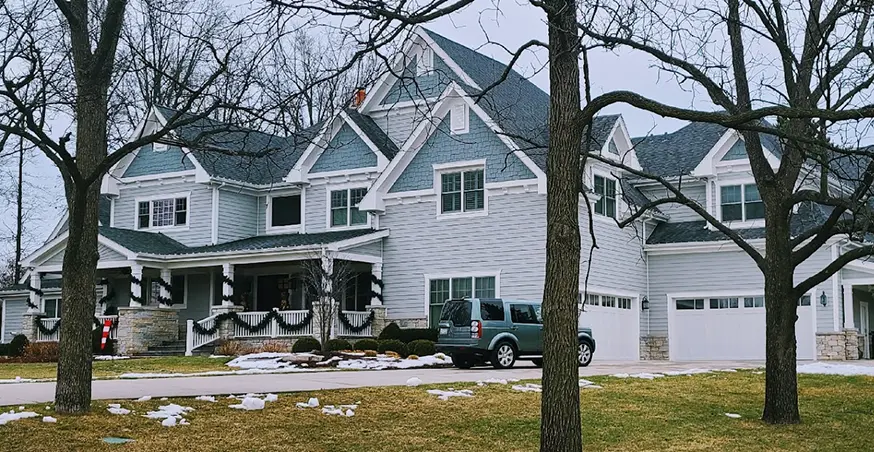 Freshly painted house exterior snowy winter weather